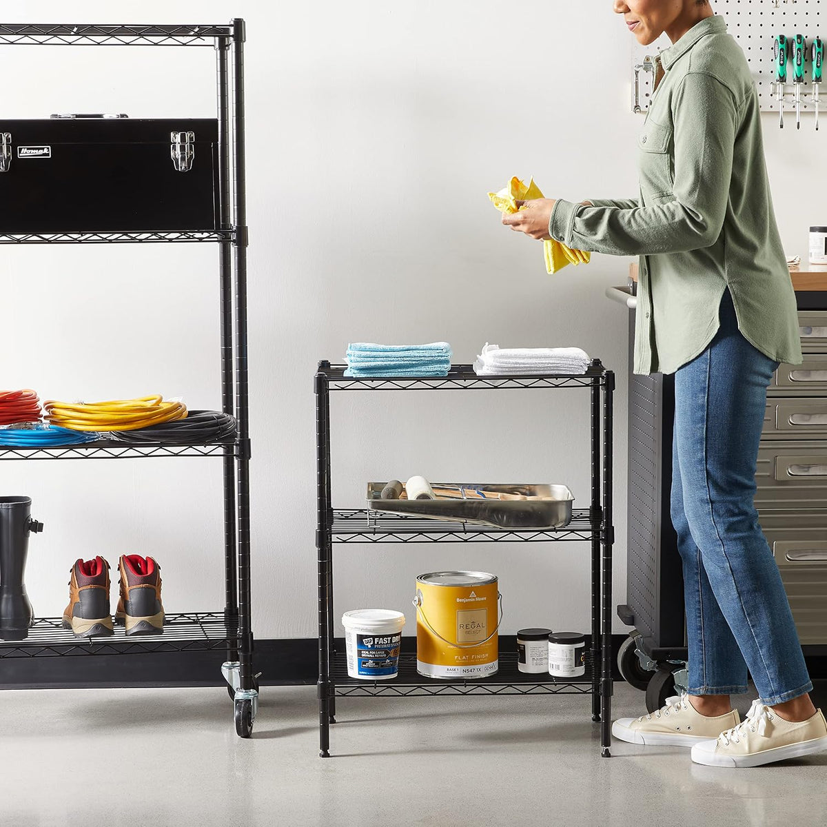 5-Shelf Adjustable Heavy Duty Steel Wire Rack, Space Saving Storage Shelving Organizer for Kitchen, Garage, No-Tool Assembly, 350 lbs Weight Capacity, 36" x 14" x 72", Chrome