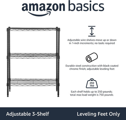 5-Shelf Adjustable Heavy Duty Steel Wire Rack, Space Saving Storage Shelving Organizer for Kitchen, Garage, No-Tool Assembly, 350 lbs Weight Capacity, 36" x 14" x 72", Chrome