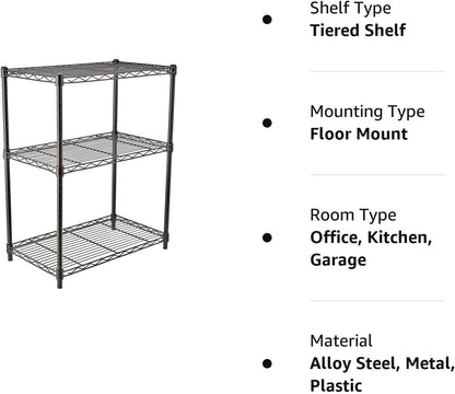 5-Shelf Adjustable Heavy Duty Steel Wire Rack, Space Saving Storage Shelving Organizer for Kitchen, Garage, No-Tool Assembly, 350 lbs Weight Capacity, 36" x 14" x 72", Chrome