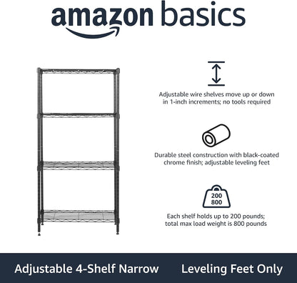 5-Shelf Adjustable Heavy Duty Steel Wire Rack, Space Saving Storage Shelving Organizer for Kitchen, Garage, No-Tool Assembly, 350 lbs Weight Capacity, 36" x 14" x 72", Chrome