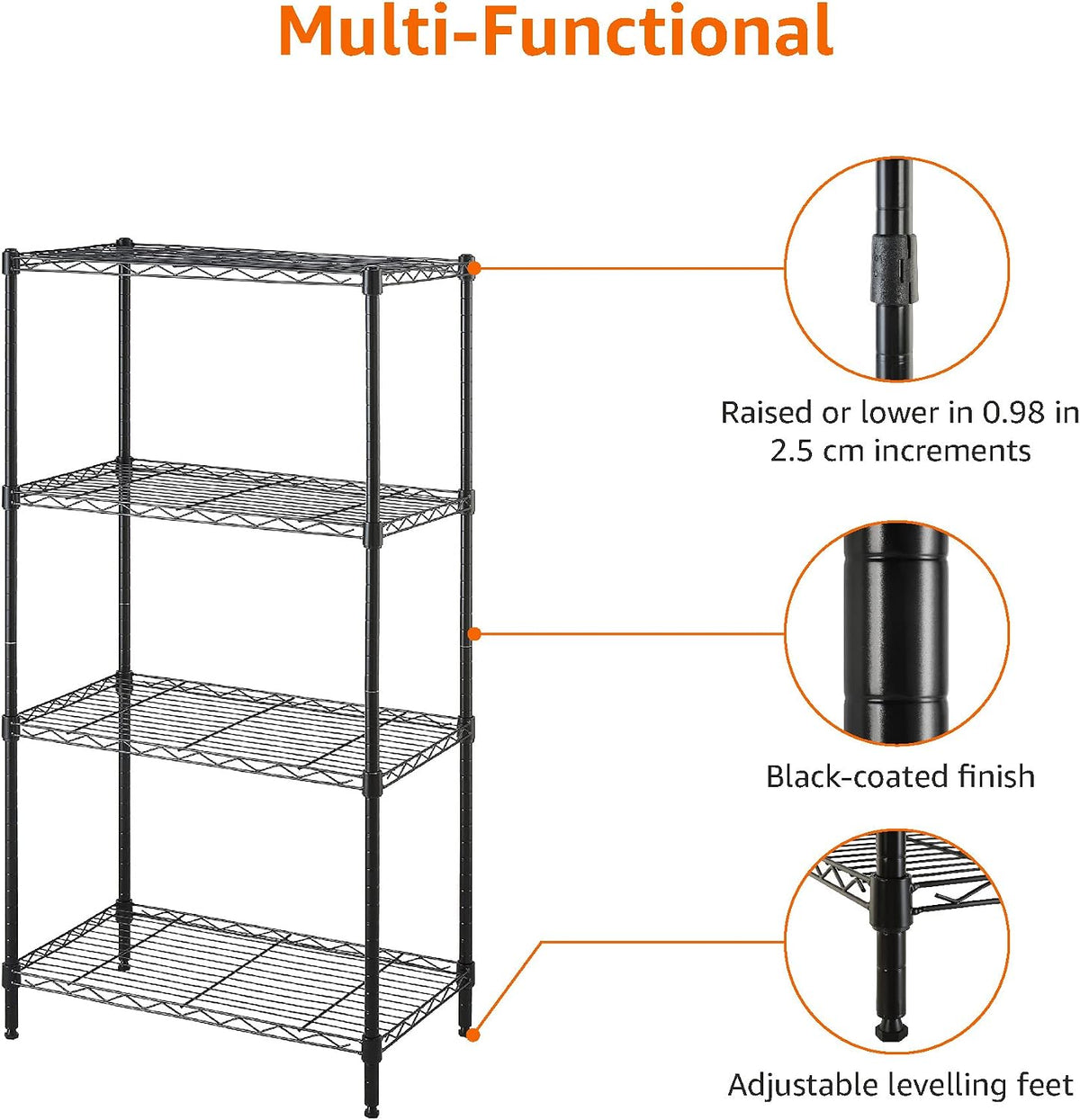 5-Shelf Adjustable Heavy Duty Steel Wire Rack, Space Saving Storage Shelving Organizer for Kitchen, Garage, No-Tool Assembly, 350 lbs Weight Capacity, 36" x 14" x 72", Chrome