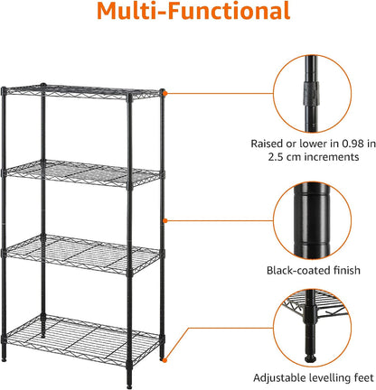 5-Shelf Adjustable Heavy Duty Steel Wire Rack, Space Saving Storage Shelving Organizer for Kitchen, Garage, No-Tool Assembly, 350 lbs Weight Capacity, 36" x 14" x 72", Chrome
