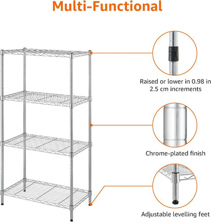 5-Shelf Adjustable Heavy Duty Steel Wire Rack, Space Saving Storage Shelving Organizer for Kitchen, Garage, No-Tool Assembly, 350 lbs Weight Capacity, 36" x 14" x 72", Chrome
