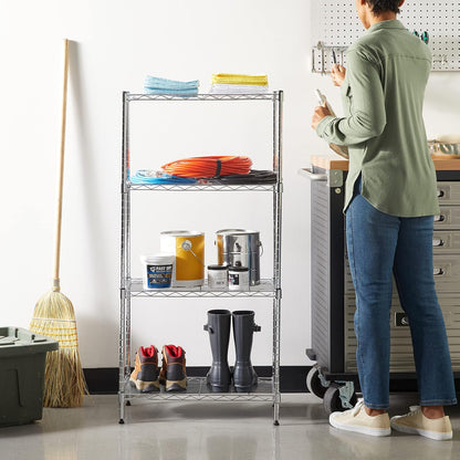 5-Shelf Adjustable Heavy Duty Steel Wire Rack, Space Saving Storage Shelving Organizer for Kitchen, Garage, No-Tool Assembly, 350 lbs Weight Capacity, 36" x 14" x 72", Chrome