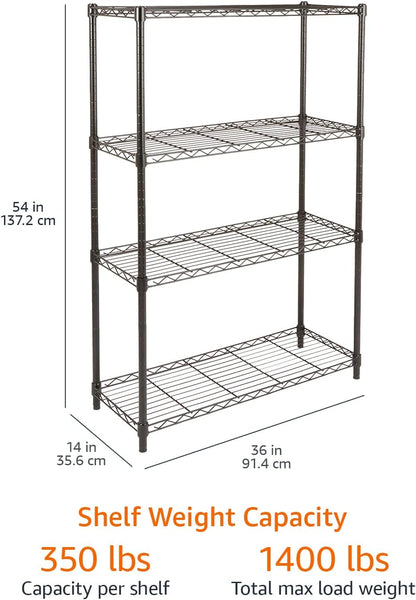 5-Shelf Adjustable Heavy Duty Steel Wire Rack, Space Saving Storage Shelving Organizer for Kitchen, Garage, No-Tool Assembly, 350 lbs Weight Capacity, 36" x 14" x 72", Chrome