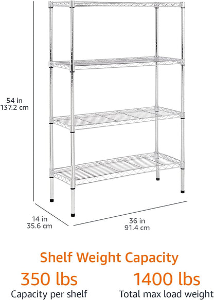 5-Shelf Adjustable Heavy Duty Steel Wire Rack, Space Saving Storage Shelving Organizer for Kitchen, Garage, No-Tool Assembly, 350 lbs Weight Capacity, 36" x 14" x 72", Chrome