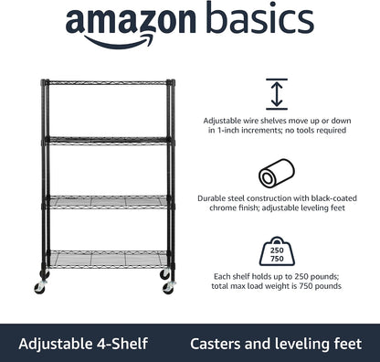 5-Shelf Adjustable Heavy Duty Steel Wire Rack, Space Saving Storage Shelving Organizer for Kitchen, Garage, No-Tool Assembly, 350 lbs Weight Capacity, 36" x 14" x 72", Chrome
