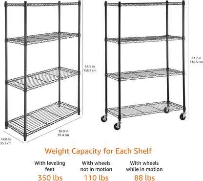 5-Shelf Adjustable Heavy Duty Steel Wire Rack, Space Saving Storage Shelving Organizer for Kitchen, Garage, No-Tool Assembly, 350 lbs Weight Capacity, 36" x 14" x 72", Chrome