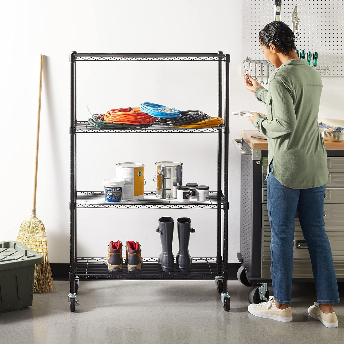 5-Shelf Adjustable Heavy Duty Steel Wire Rack, Space Saving Storage Shelving Organizer for Kitchen, Garage, No-Tool Assembly, 350 lbs Weight Capacity, 36" x 14" x 72", Chrome