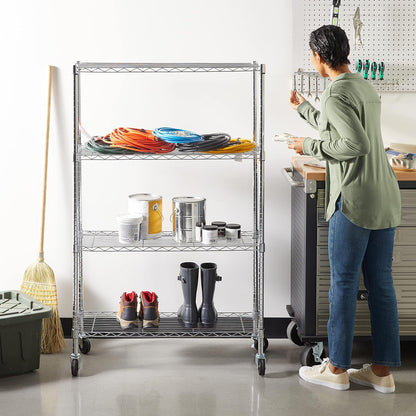 5-Shelf Adjustable Heavy Duty Steel Wire Rack, Space Saving Storage Shelving Organizer for Kitchen, Garage, No-Tool Assembly, 350 lbs Weight Capacity, 36" x 14" x 72", Chrome