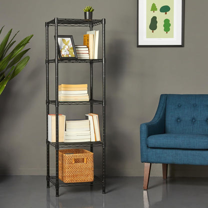 5-Shelf Adjustable Heavy Duty Steel Wire Rack, Space Saving Storage Shelving Organizer for Kitchen, Garage, No-Tool Assembly, 350 lbs Weight Capacity, 36" x 14" x 72", Chrome
