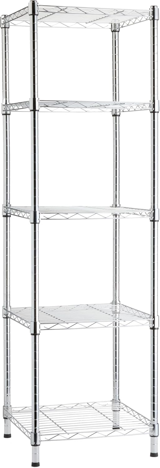 5-Shelf Adjustable Heavy Duty Steel Wire Rack, Space Saving Storage Shelving Organizer for Kitchen, Garage, No-Tool Assembly, 350 lbs Weight Capacity, 36" x 14" x 72", Chrome