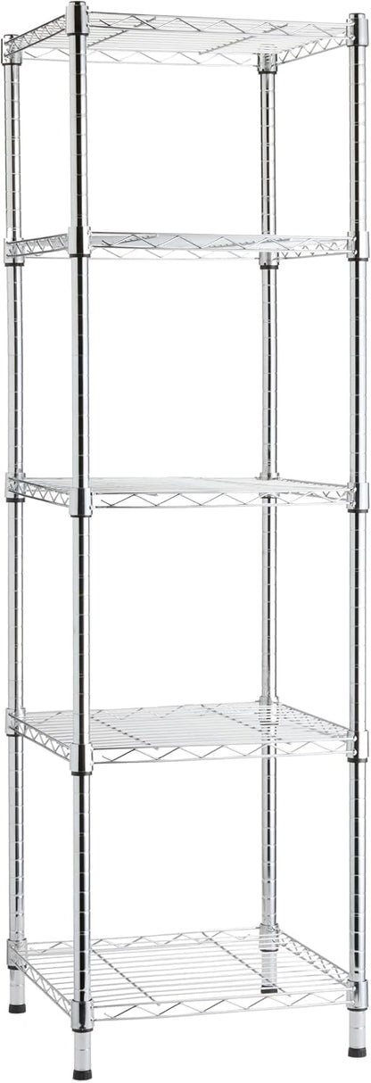5-Shelf Adjustable Heavy Duty Steel Wire Rack, Space Saving Storage Shelving Organizer for Kitchen, Garage, No-Tool Assembly, 350 lbs Weight Capacity, 36" x 14" x 72", Chrome