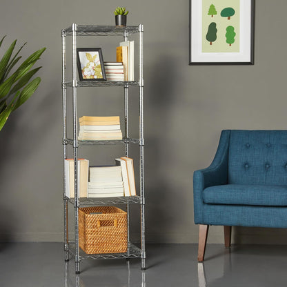 5-Shelf Adjustable Heavy Duty Steel Wire Rack, Space Saving Storage Shelving Organizer for Kitchen, Garage, No-Tool Assembly, 350 lbs Weight Capacity, 36" x 14" x 72", Chrome
