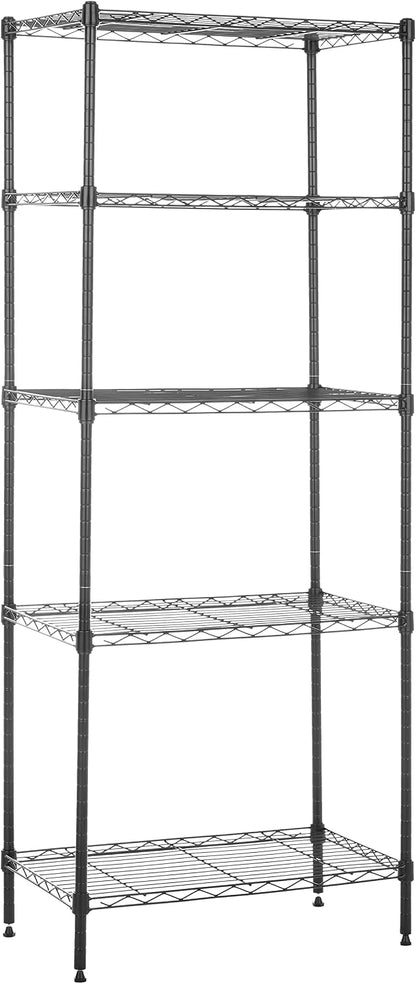 5-Shelf Adjustable Heavy Duty Steel Wire Rack, Space Saving Storage Shelving Organizer for Kitchen, Garage, No-Tool Assembly, 350 lbs Weight Capacity, 36" x 14" x 72", Chrome