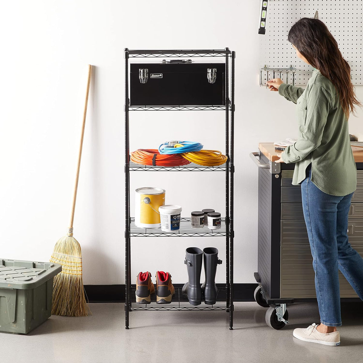 5-Shelf Adjustable Heavy Duty Steel Wire Rack, Space Saving Storage Shelving Organizer for Kitchen, Garage, No-Tool Assembly, 350 lbs Weight Capacity, 36" x 14" x 72", Chrome