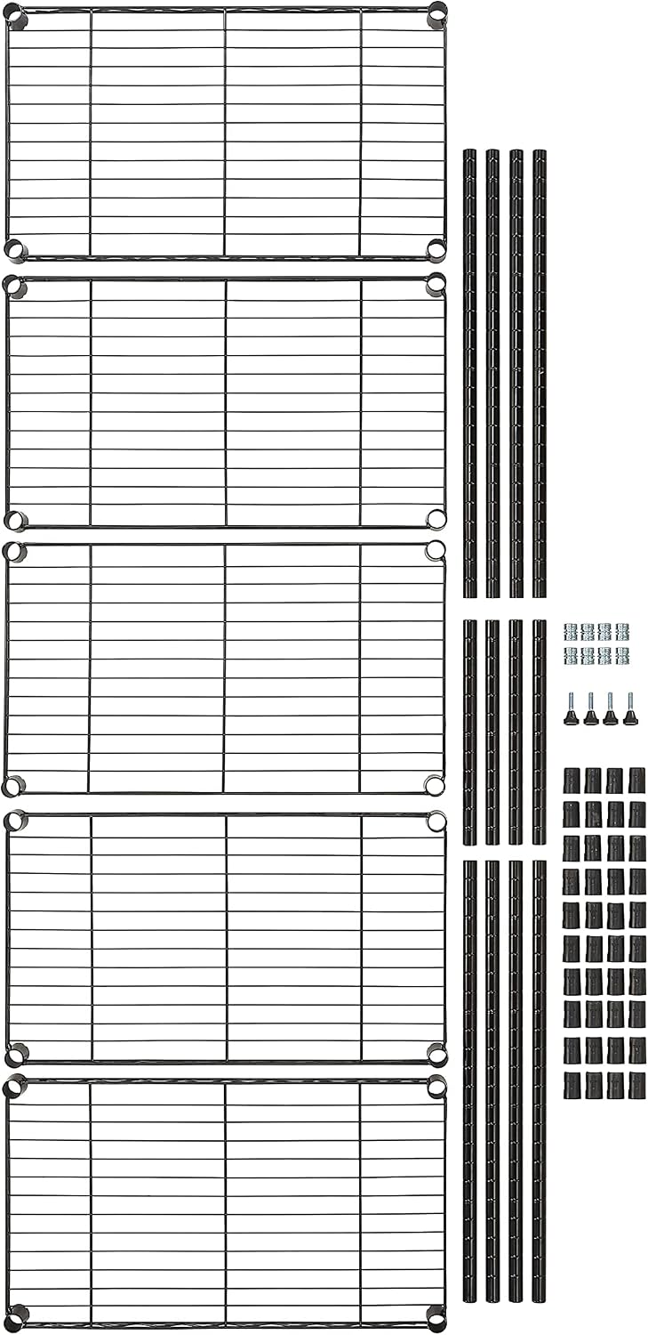 5-Shelf Adjustable Heavy Duty Steel Wire Rack, Space Saving Storage Shelving Organizer for Kitchen, Garage, No-Tool Assembly, 350 lbs Weight Capacity, 36" x 14" x 72", Chrome