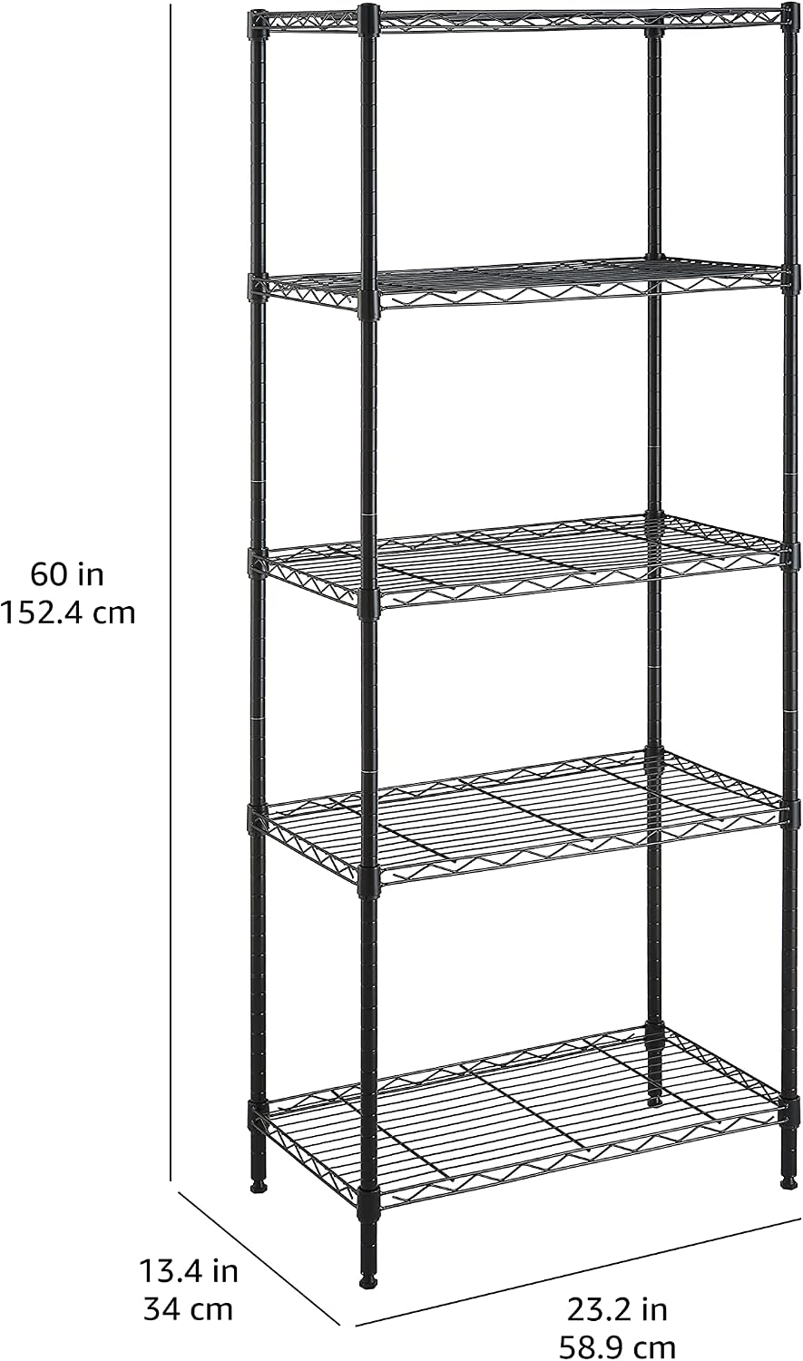 5-Shelf Adjustable Heavy Duty Steel Wire Rack, Space Saving Storage Shelving Organizer for Kitchen, Garage, No-Tool Assembly, 350 lbs Weight Capacity, 36" x 14" x 72", Chrome