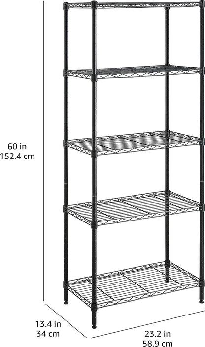 5-Shelf Adjustable Heavy Duty Steel Wire Rack, Space Saving Storage Shelving Organizer for Kitchen, Garage, No-Tool Assembly, 350 lbs Weight Capacity, 36" x 14" x 72", Chrome