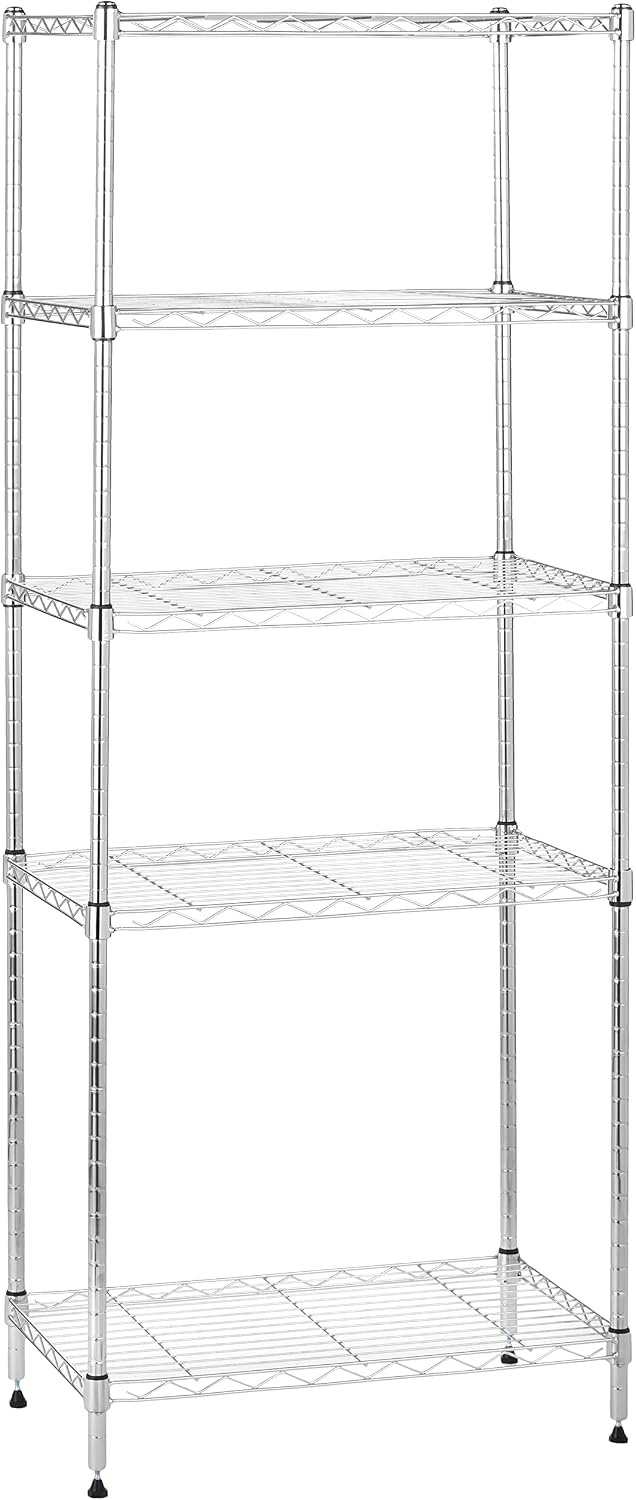 5-Shelf Adjustable Heavy Duty Steel Wire Rack, Space Saving Storage Shelving Organizer for Kitchen, Garage, No-Tool Assembly, 350 lbs Weight Capacity, 36" x 14" x 72", Chrome