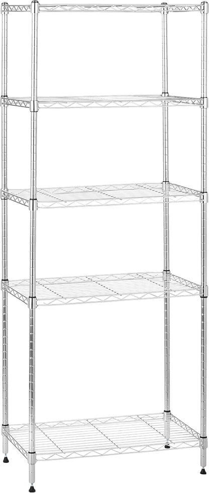 5-Shelf Adjustable Heavy Duty Steel Wire Rack, Space Saving Storage Shelving Organizer for Kitchen, Garage, No-Tool Assembly, 350 lbs Weight Capacity, 36" x 14" x 72", Chrome