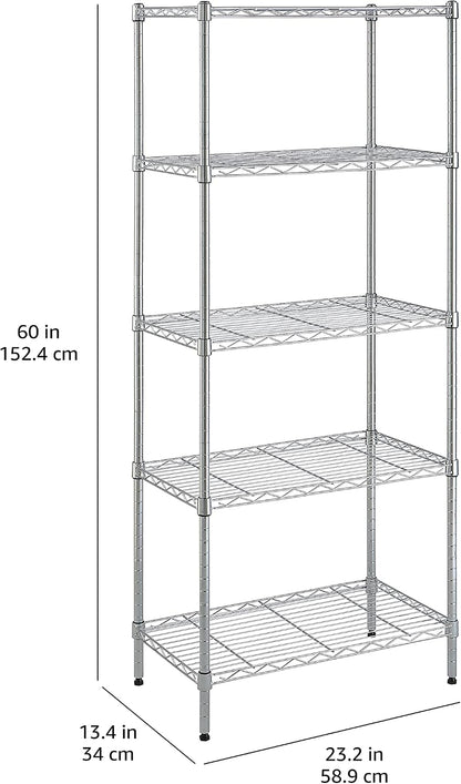 5-Shelf Adjustable Heavy Duty Steel Wire Rack, Space Saving Storage Shelving Organizer for Kitchen, Garage, No-Tool Assembly, 350 lbs Weight Capacity, 36" x 14" x 72", Chrome