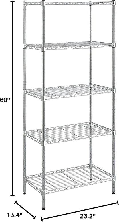 5-Shelf Adjustable Heavy Duty Steel Wire Rack, Space Saving Storage Shelving Organizer for Kitchen, Garage, No-Tool Assembly, 350 lbs Weight Capacity, 36" x 14" x 72", Chrome