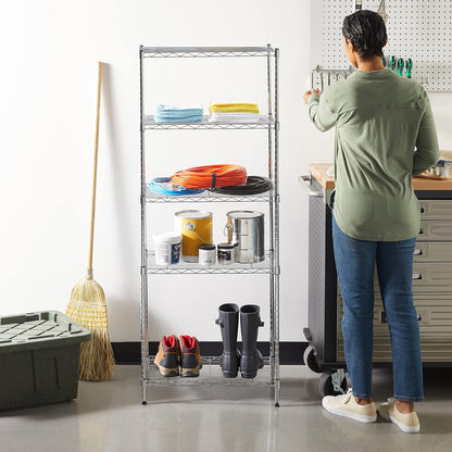 5-Shelf Adjustable Heavy Duty Steel Wire Rack, Space Saving Storage Shelving Organizer for Kitchen, Garage, No-Tool Assembly, 350 lbs Weight Capacity, 36" x 14" x 72", Chrome