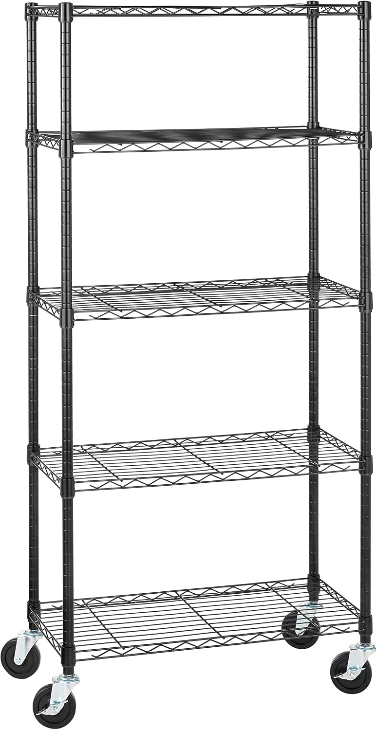 5-Shelf Adjustable Heavy Duty Steel Wire Rack, Space Saving Storage Shelving Organizer for Kitchen, Garage, No-Tool Assembly, 350 lbs Weight Capacity, 36" x 14" x 72", Chrome