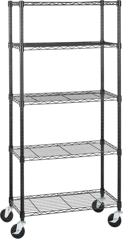 5-Shelf Adjustable Heavy Duty Steel Wire Rack, Space Saving Storage Shelving Organizer for Kitchen, Garage, No-Tool Assembly, 350 lbs Weight Capacity, 36" x 14" x 72", Chrome
