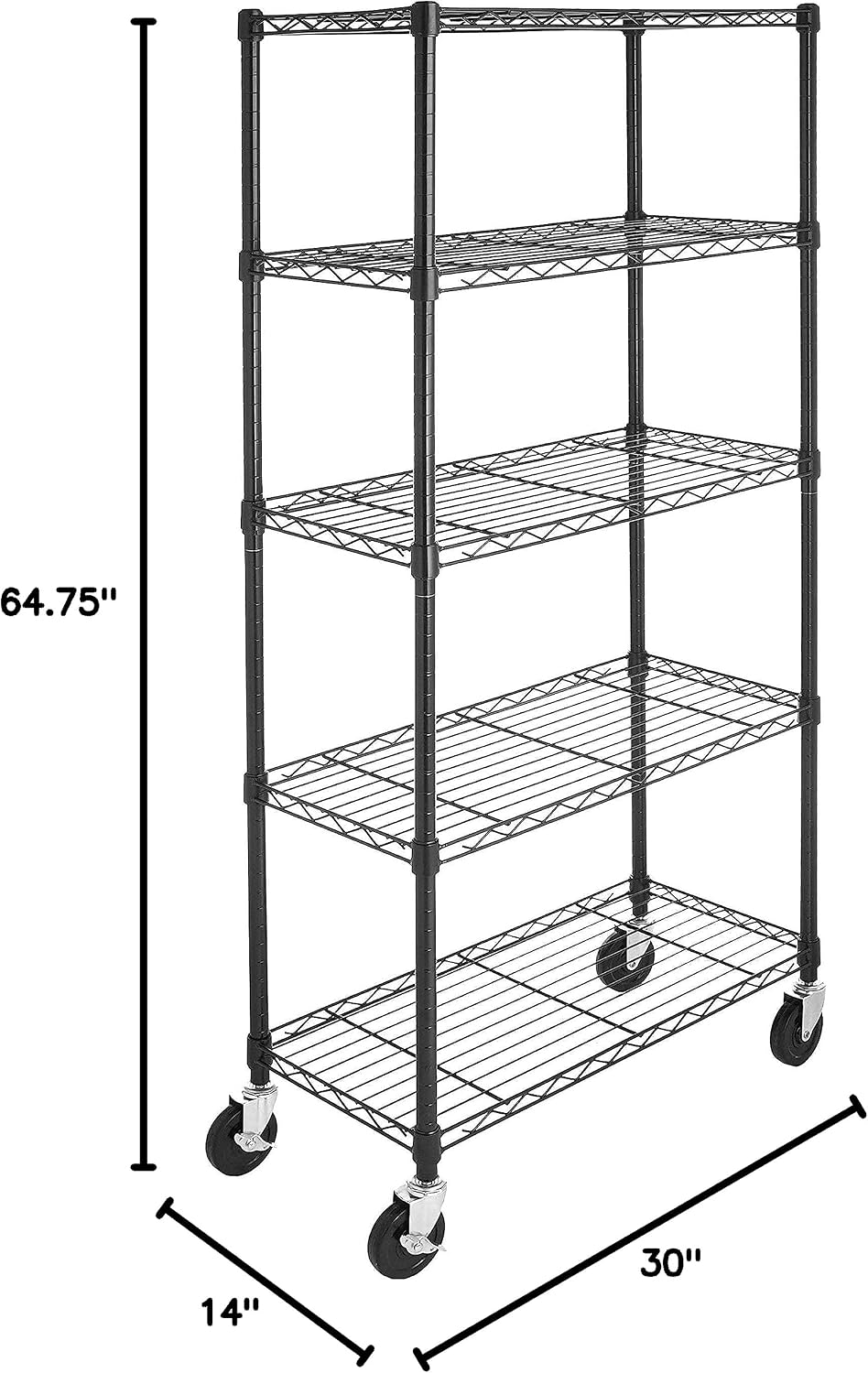 5-Shelf Adjustable Heavy Duty Steel Wire Rack, Space Saving Storage Shelving Organizer for Kitchen, Garage, No-Tool Assembly, 350 lbs Weight Capacity, 36" x 14" x 72", Chrome