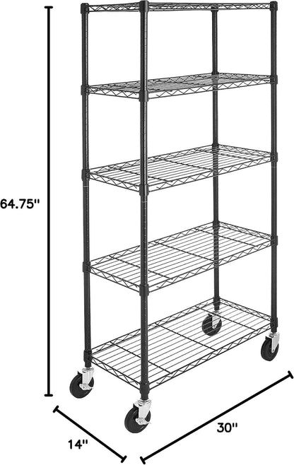 5-Shelf Adjustable Heavy Duty Steel Wire Rack, Space Saving Storage Shelving Organizer for Kitchen, Garage, No-Tool Assembly, 350 lbs Weight Capacity, 36" x 14" x 72", Chrome