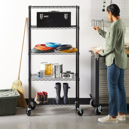 5-Shelf Adjustable Heavy Duty Steel Wire Rack, Space Saving Storage Shelving Organizer for Kitchen, Garage, No-Tool Assembly, 350 lbs Weight Capacity, 36" x 14" x 72", Chrome