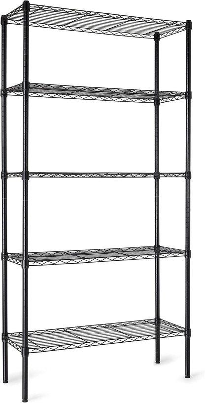 5-Shelf Adjustable Heavy Duty Steel Wire Rack, Space Saving Storage Shelving Organizer for Kitchen, Garage, No-Tool Assembly, 350 lbs Weight Capacity, 36" x 14" x 72", Chrome