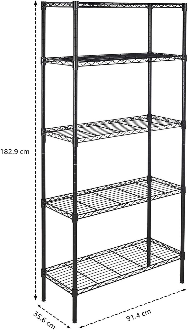 5-Shelf Adjustable Heavy Duty Steel Wire Rack, Space Saving Storage Shelving Organizer for Kitchen, Garage, No-Tool Assembly, 350 lbs Weight Capacity, 36" x 14" x 72", Chrome