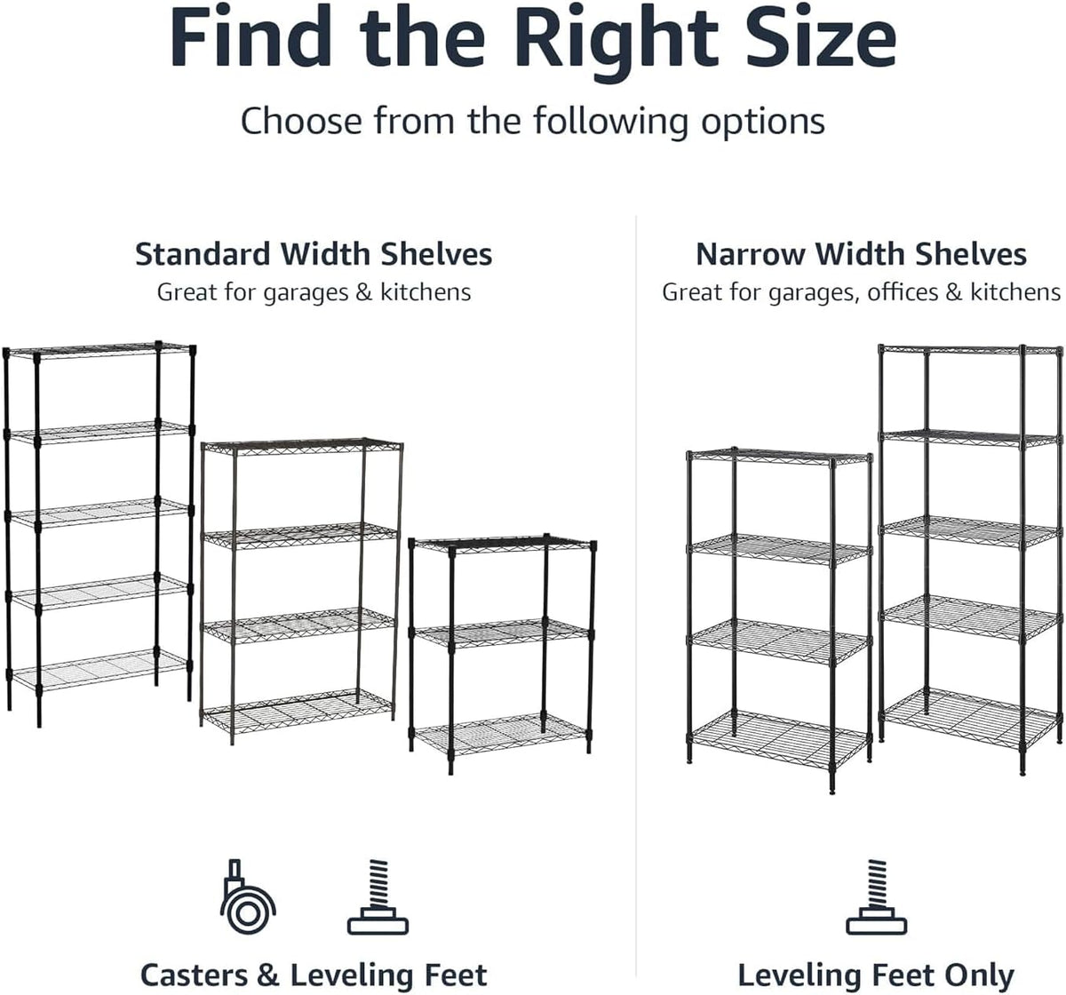 5-Shelf Adjustable Heavy Duty Steel Wire Rack, Space Saving Storage Shelving Organizer for Kitchen, Garage, No-Tool Assembly, 350 lbs Weight Capacity, 36" x 14" x 72", Chrome