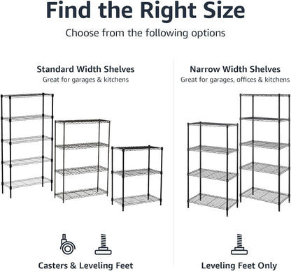 5-Shelf Adjustable Heavy Duty Steel Wire Rack, Space Saving Storage Shelving Organizer for Kitchen, Garage, No-Tool Assembly, 350 lbs Weight Capacity, 36" x 14" x 72", Chrome