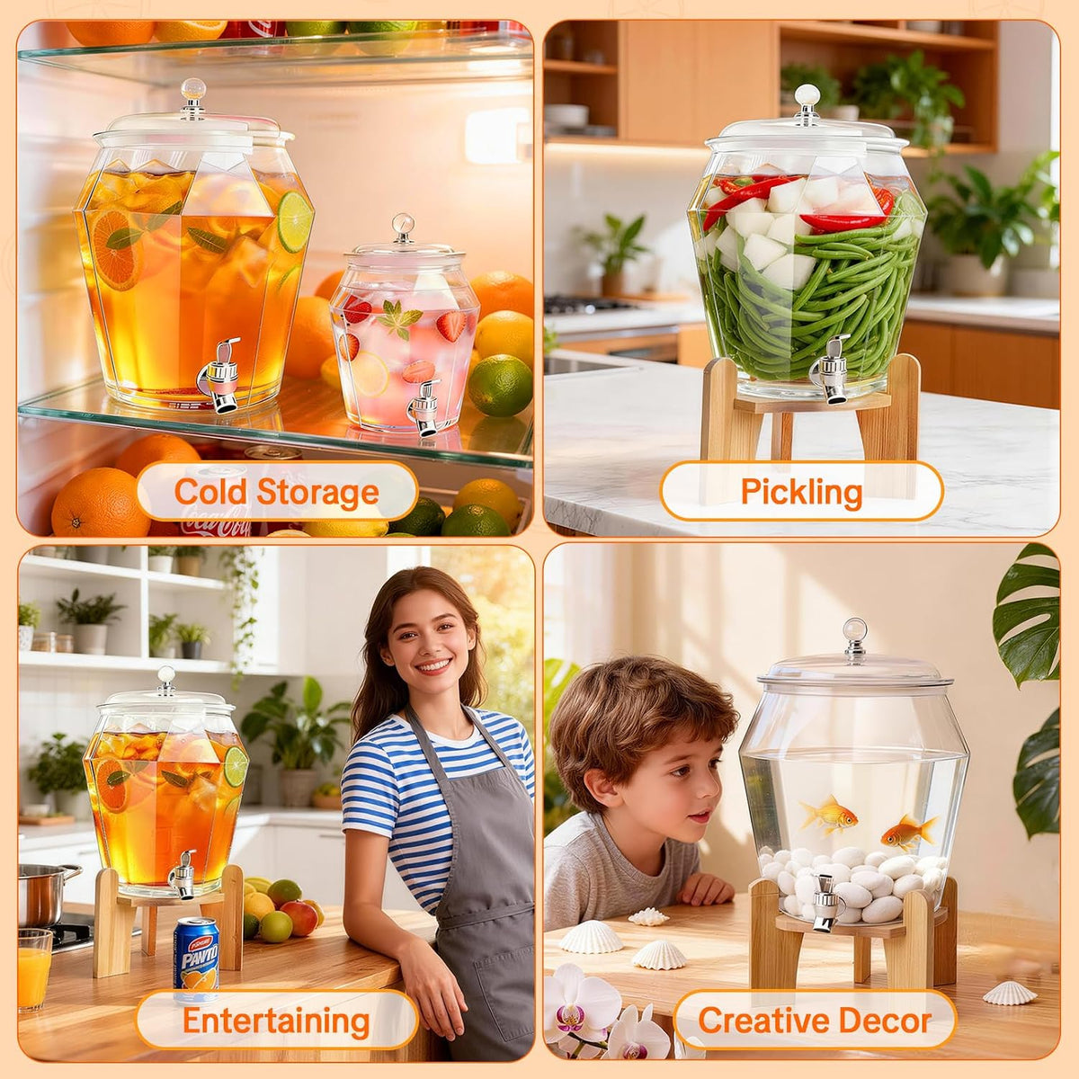 2 PCS Drink Dispenser Set, (1.85 & 0.69 Gal) 2.5 Gallon Capacity