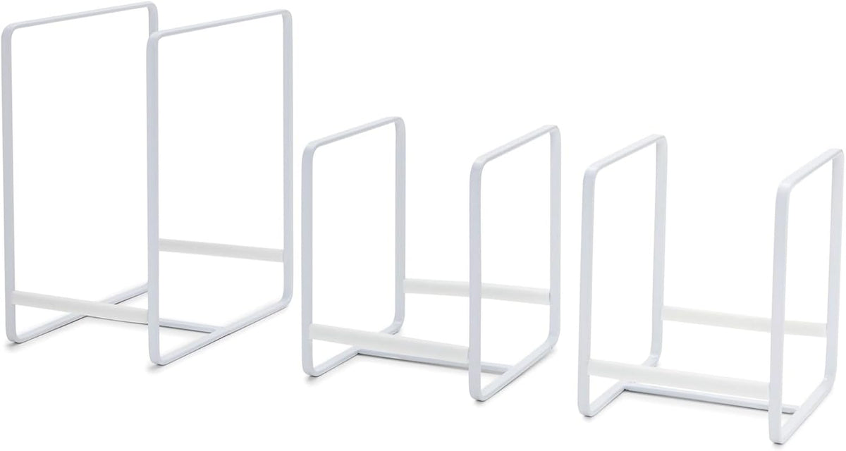 3-Piece Plate Organizer - Space-Saving Cabinet Storage & Dish Storage Rack - Plate Stand & Pot Lid Holder - Pack of 3, White, 1 Large & 2 Small