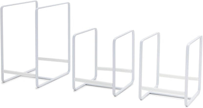 3-Piece Plate Organizer - Space-Saving Cabinet Storage & Dish Storage Rack - Plate Stand & Pot Lid Holder - Pack of 3, White, 1 Large & 2 Small