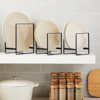 3-Piece Plate Organizer - Space-Saving Cabinet Storage & Dish Storage Rack - Plate Stand & Pot Lid Holder - Pack of 3, White, 1 Large & 2 Small