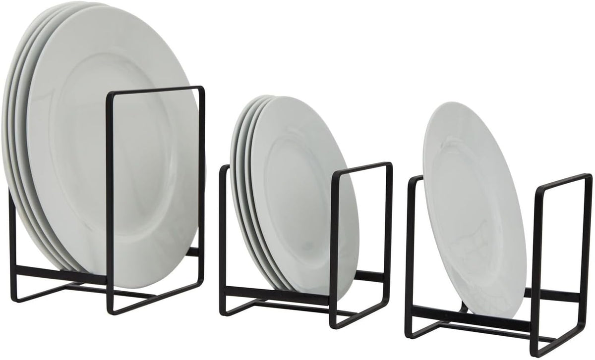 3-Piece Plate Organizer - Space-Saving Cabinet Storage & Dish Storage Rack - Plate Stand & Pot Lid Holder - Pack of 3, White, 1 Large & 2 Small