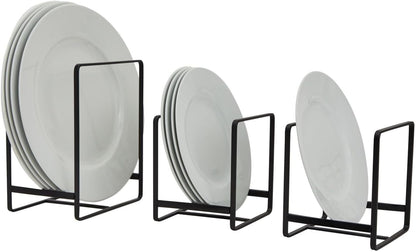 3-Piece Plate Organizer - Space-Saving Cabinet Storage & Dish Storage Rack - Plate Stand & Pot Lid Holder - Pack of 3, White, 1 Large & 2 Small