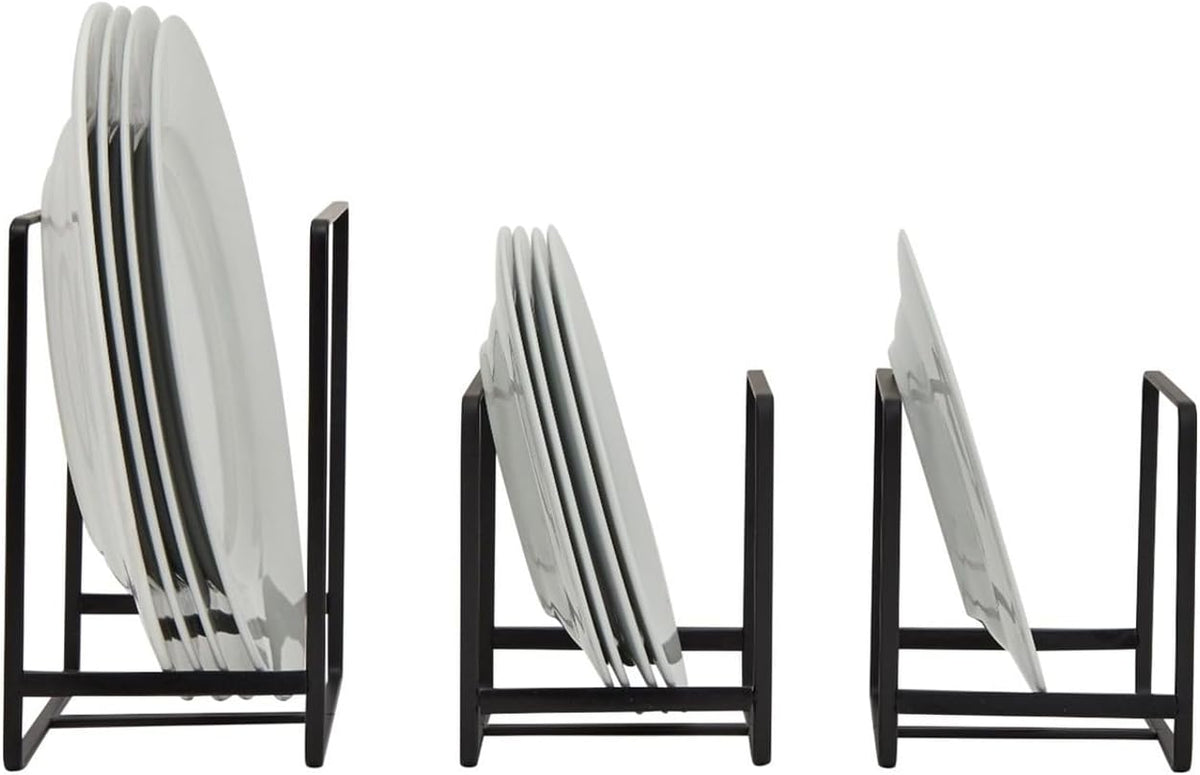 3-Piece Plate Organizer - Space-Saving Cabinet Storage & Dish Storage Rack - Plate Stand & Pot Lid Holder - Pack of 3, White, 1 Large & 2 Small