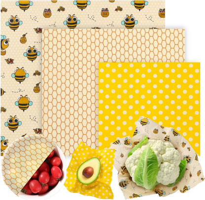 Reusable Beeswax Food Wraps Set - (S,M,L) for Bread, Sandwiches, Cheese & Bowl Covers | Food Storage | Organic, Zero Waste, Plastic and Silicone Free
