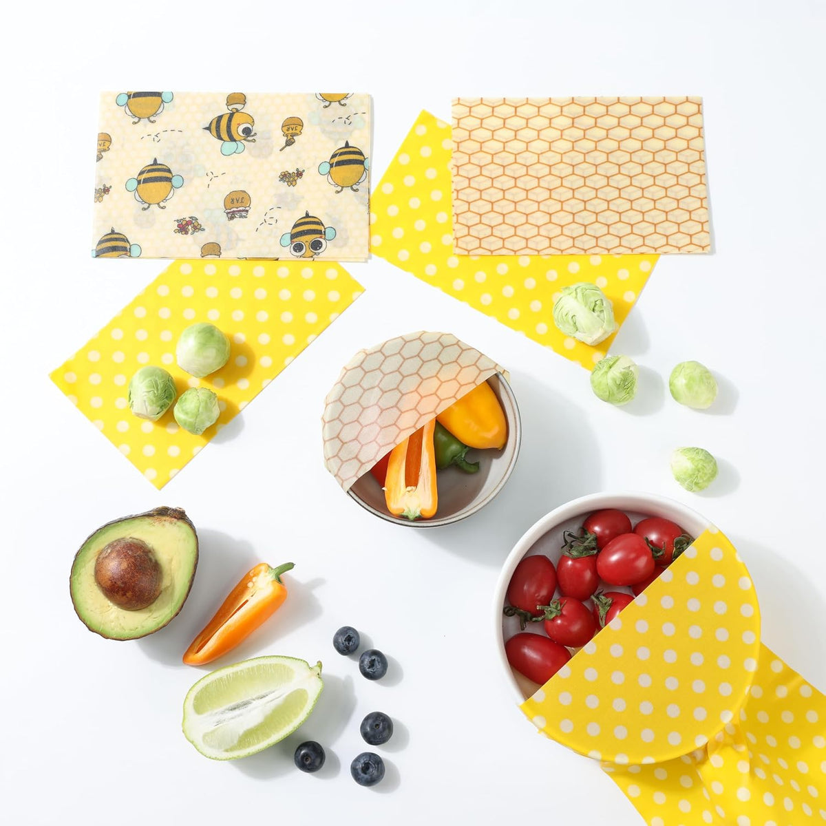 Reusable Beeswax Food Wraps Set - (S,M,L) for Bread, Sandwiches, Cheese & Bowl Covers | Food Storage | Organic, Zero Waste, Plastic and Silicone Free