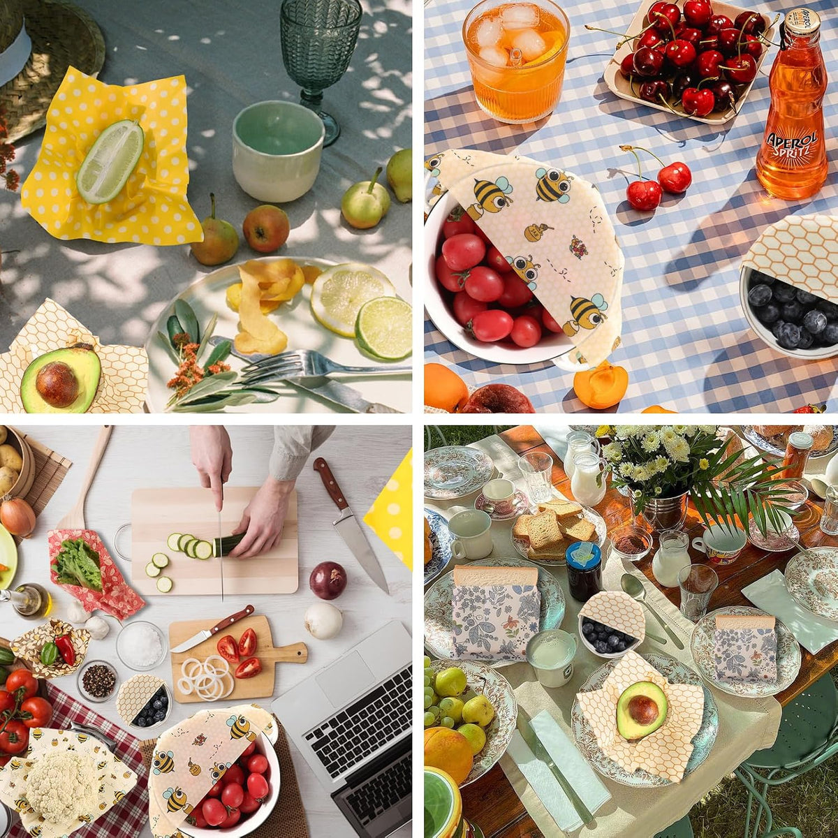 Reusable Beeswax Food Wraps Set - (S,M,L) for Bread, Sandwiches, Cheese & Bowl Covers | Food Storage | Organic, Zero Waste, Plastic and Silicone Free