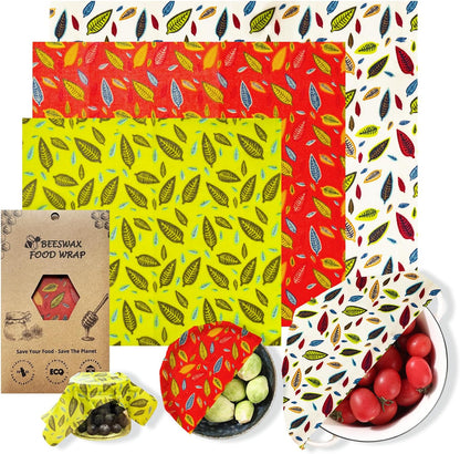 Reusable Beeswax Food Wraps Set - (S,M,L) for Bread, Sandwiches, Cheese & Bowl Covers | Food Storage | Organic, Zero Waste, Plastic and Silicone Free