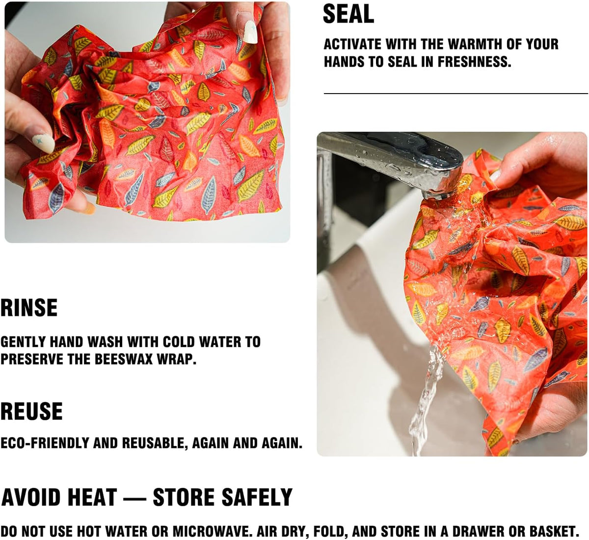 Reusable Beeswax Food Wraps Set - (S,M,L) for Bread, Sandwiches, Cheese & Bowl Covers | Food Storage | Organic, Zero Waste, Plastic and Silicone Free