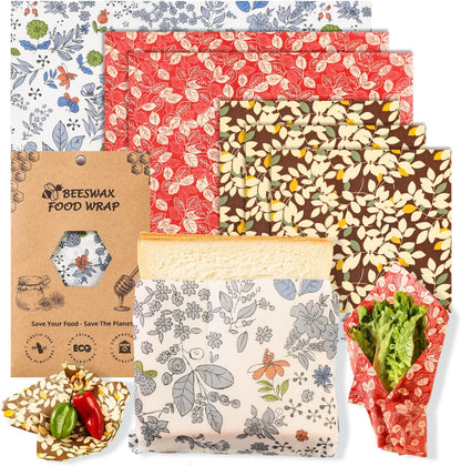 Reusable Beeswax Food Wraps Set - (S,M,L) for Bread, Sandwiches, Cheese & Bowl Covers | Food Storage | Organic, Zero Waste, Plastic and Silicone Free